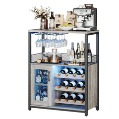 36" Wine Bar Cabinet with LED Lights - Adjustable Glass Shelves Liquor Storage, Curio Cabinet for Kitchen Counter, Dining Room Kitchen Display Cabinets Kitchen & Dining Furniture