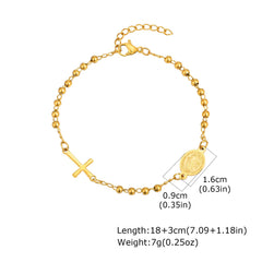 Vnox Stainless Steel Beaded Virgin Mary Bracelet,Charm Rosary Cross Chain Bracelet For Women,Religion Christ Three Color Jewelry