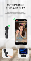 2.4G Wireless Lavalier Microphone Portable Audio Video Recording Mini Mic for iPhone Android Live Broadcast Gaming Phone