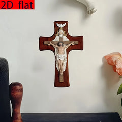 12in BC Catholic Trinitarian Wooden Cross 2D Plane Wall Hanging Christ Inspiring Home Decoration Devout Gift Religious Pendant