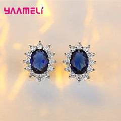 925 Sterling Silver Plated Princess Oval Zircon Jewelry Set – Necklace, Earrings & Ring