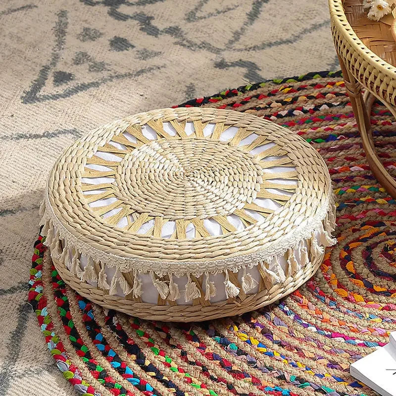 Nordic Round Woven Ottoman Small Mobile Footrest Stool