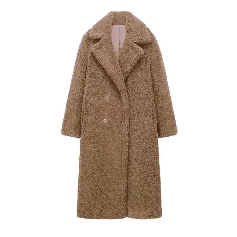 Women’s Winter Double-Breasted Velvet Long Coat