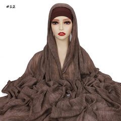 Ramadan Crinkle Rayon Hijabs with Cap Muslim Hijabs for Women Shawls Solid Instant Headscarf Wraps Stripe Islamic Turban Foulard