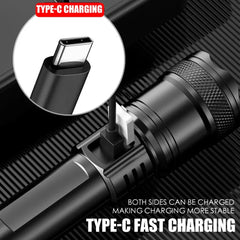 Ultra Bright LED Flashlight 2000LM Type-C Rechargeable Long Range Zoom Tactical Torch Outdoor Emergency Camping Fishing Lantern
