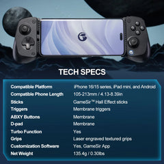 Gamesir X5 Lite Controller for Mobile gaming Smartphone phone Gamepad Compatible Android and IOS Hall Effect Sticks Type-C