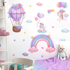 Rainbow Hot Air Balloon Unicorn Star Cloud Love Wall Decor Self-Adhesive Sticker for Girl's Bedroom Dormitory Decor