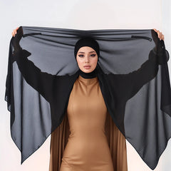 Premium Chiffon Hijab With Bulit-in Magnets Solid Color Easy To Wear Shawl Wrap With Undercap For Muslim Women