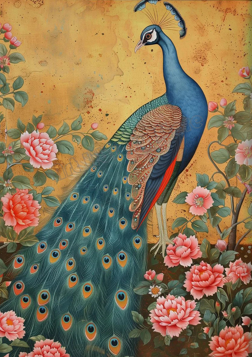 Retro Traditional Indian Woman Lady in The Garden Animals Pattern Poster Canvas Painting Wall Art Pictures Home Interior Decor