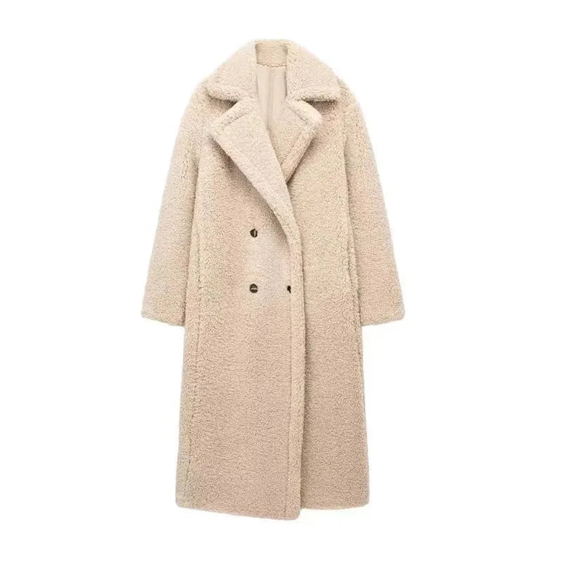 Women’s Winter Double-Breasted Velvet Long Coat