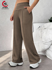 Women's Plain Loose Straight Leg Pants, Wide Leg High Waist Sporty Casual Sweatpants with Pockets, Comfortable Daily Wear Casual