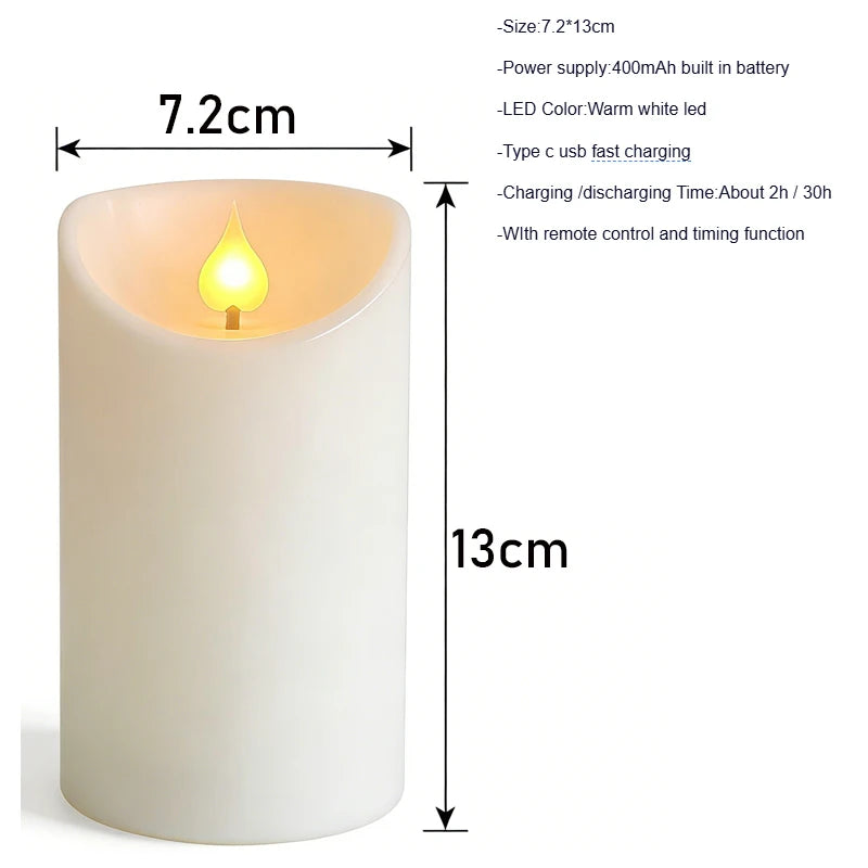 Remote LED Pillar Candle USB-C Rechargeable Atmosphere Light & Timer For Wedding Party Yellow LED Bedside Night Lamp Tealight
