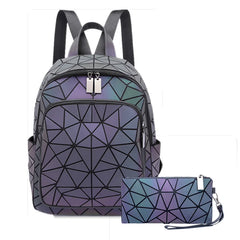 Fashion Women's luminous Backpack PVC holographic geometric School Bags For Teenage Girls Bagpack mochila feminina Travel Should