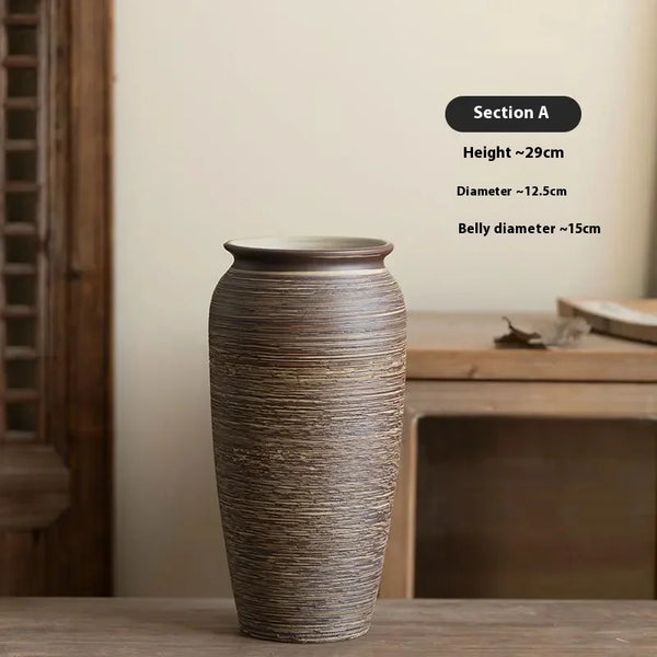 Vintage Chinese Zen Handcrafted Ceramic Pottery Vase, Rustic Living Room Floral Decor, Ideal for Room & Chambre