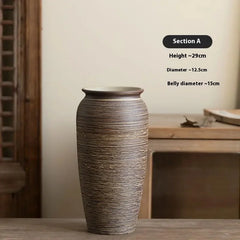 Vintage Chinese Zen Handcrafted Ceramic Pottery Vase, Rustic Living Room Floral Decor, Ideal for Room & Chambre