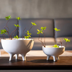 White Ceramic Flower Pot Tripod Fruit Bowl Desktop Storage Container Flower Vase Floral Arrangement Accessories Flowerpot Home Decor