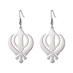 Dawapara Sikh Religious Symbol Earrings Shield Sikhism Punjabi Khanda Pendant Dangle Earrings Stainless Steel Jewelry