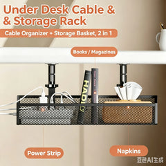 Steel mesh cable basket for a tidy home office
