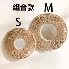 Round Decorative Wall Mirrors Farmhouse Circle Mirror with Hemp Rope Boho Mirrors for Bedroom, Bathroom, Living Room Decor Gift
