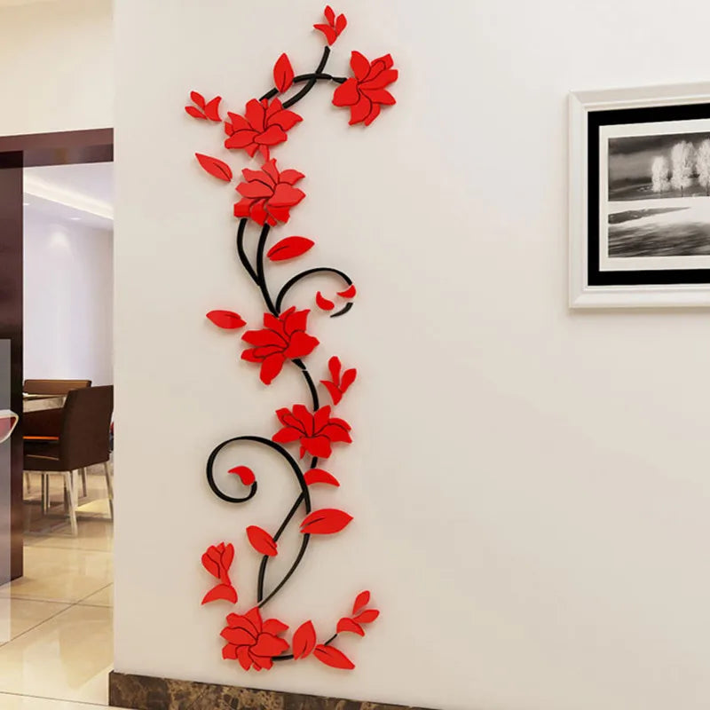 DIY Mirror Flower Wallpaper Acrylic Art Wall Stickers Living Room Decoration Home TV Background Wall Home Decor Mirror Art