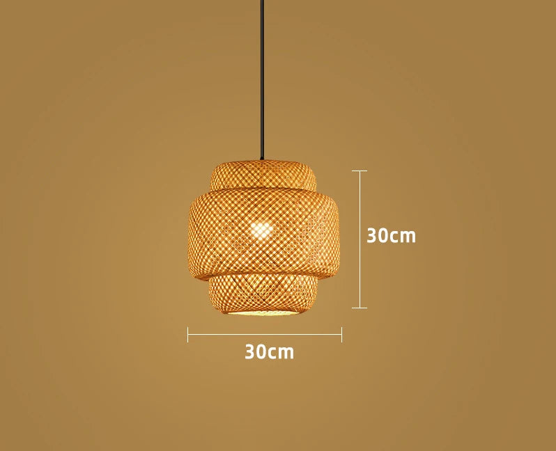30cm Bamboo Rattan Pendant Lamp – Handwoven E27 Light Home Decor