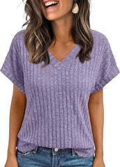 Women’s V-Neck Knit T-Shirt Casual Summer Top