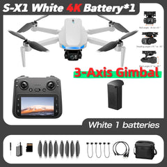S-X1 MAX GPS Drone with 3-Axis Gimbal 5000m FPV 8K/4K HD Camera with LCD RC Screen 3 Batteries Professional RC Quadcopter Gifts