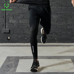 VANSYDICAL Compression Pants Men Running Tights with Reflective Striped Basketball Legging Workout Elastic Waist Trousers Men