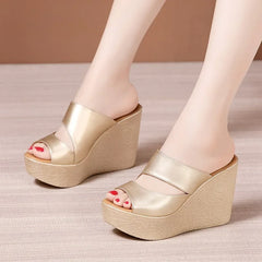 11cm Extreme High Heels Women Chunky Wedges Shoes for Wedding Office Model 2025 Summer Platform Slides Small Size 32-43