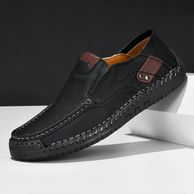 Handmade Leather Men Shoes Casual Comfortable Slip On Loafers Men Spring Outdoor Flats Moccasins Walking Shoes Fall Dropshipping