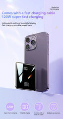 New 500000mAh Mini Power Bank Built-in 4 Cables Large Capacity Super Fast Charging External Battery for IPhone Samsung