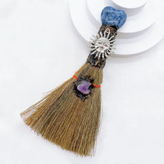 Natural Amethyst Crystal Love Heart Magic Broom Gem Crafts Home Decoration Reiki Healing Witch Broomstick Christmas Gift