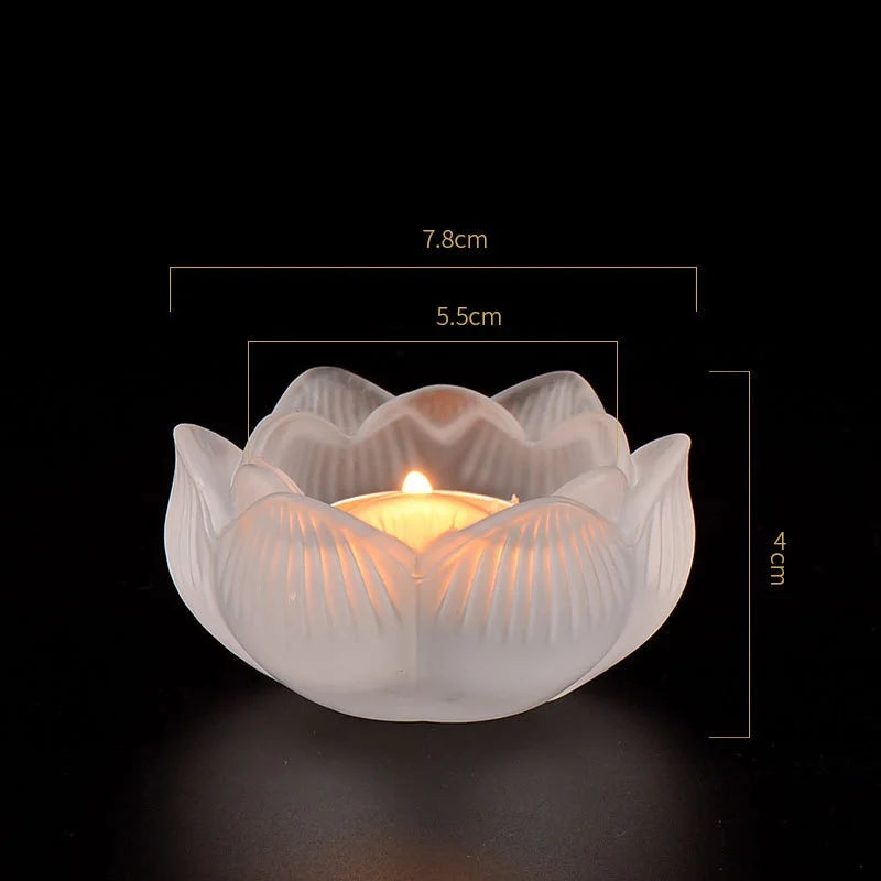 Colorful Glass Lotus Candle Holder Buddhist Altar Lamp Butter Lamp Stand, Ever-Burning Candlestick for Worship & Home Decoration