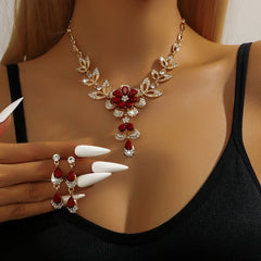 3PC Black & Gold Flower Jewelry Set – Necklace & Earrings