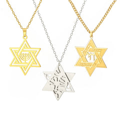 Jeshayuan Hebrew Chai Jewish Menorah Hanukkah Necklace for Women Star of David Stainless Steel Necklaces Amulet Jewelry Gift