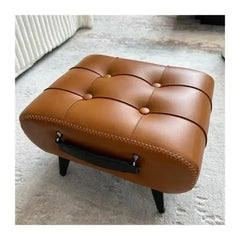 PU Leather Small Ottoman Foot Stool with Wood Legs