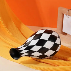 Black and White Checkered Vase, Aesthetic Modern Ins Cool Flower Vases for Home Decor, Entryway Table, Centerpieces Decoration