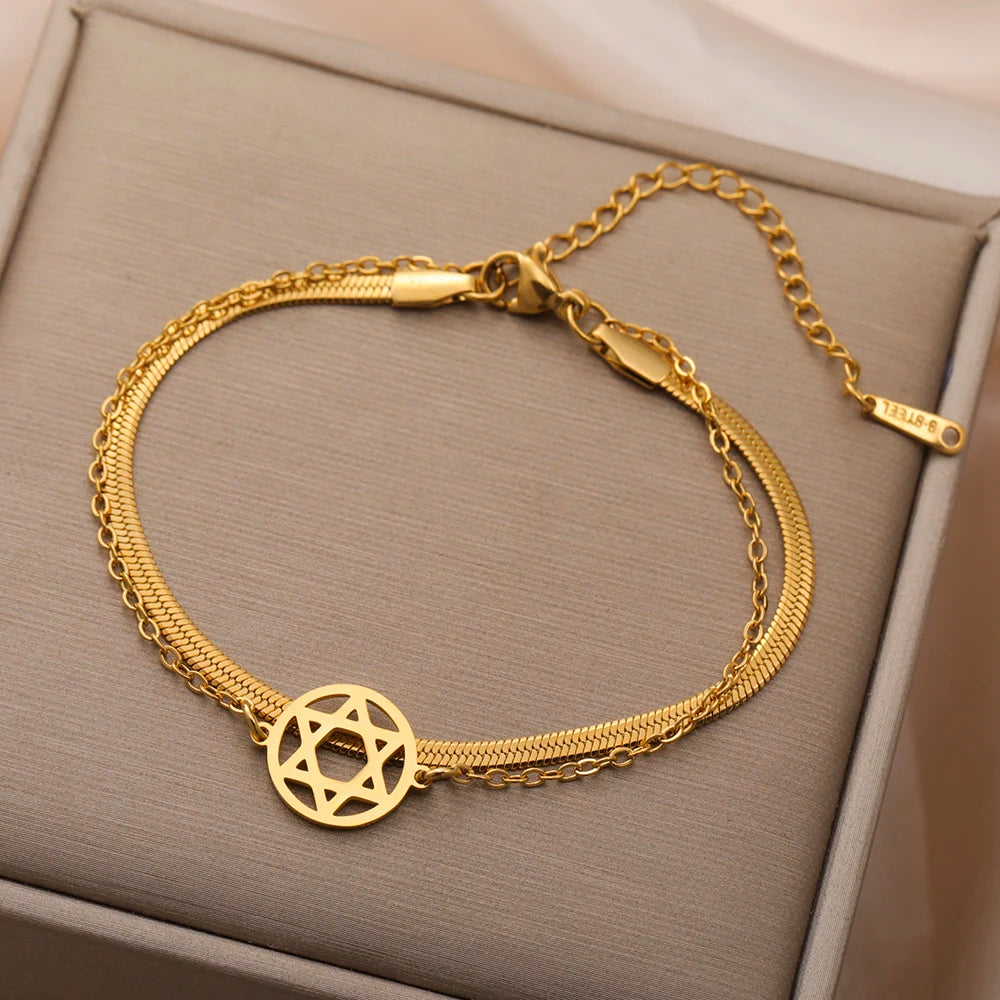 Dawapara Star of David Bracelet Jewish Prayer Judaica Hexagram Charm Protection Amulet Couple Gift Stainless Steel Jewelry