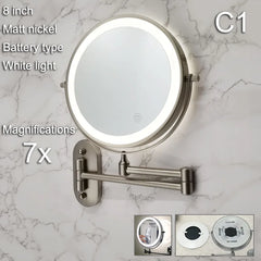 Golden Wall Folding Makeup Mirror Double Side Fill Light Magnifying USB Charging Led Tricolor Dimming Bathroom Cosmetic Mirrors