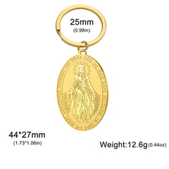 Dawapara Virgin Mary Double Sides Pendant Keychain  Mother of God Sacred Hearts of Jesus Stainless Steel Keyring Accessories
