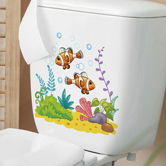 Green Plant Leaves Bathroom Toilet Sticker WC Closestool Wall Sticker Self Adhesive Mural Beautify Flower Home Decor Decals