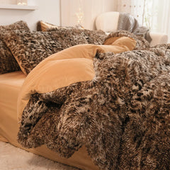 Modern Light Luxury Mink Velvet Leopard Print Duvet Cover and Pillowcase Set, Three-piece Set of Long Plush Soft and