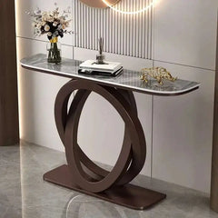 Luxury tablet computer console table Italian semi-circular iron entrance cabinet table Console Tables Creative corridor end view