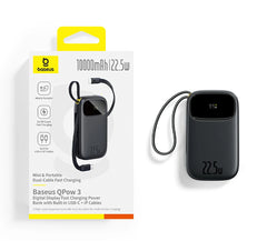 Baseus 22.5W 10000mAh 20000mAh Power Bank Built-In Retractable USB-C & Lightning Cable for iPhone 16 Samsung S25 Xiaomi Poco