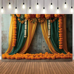 Indian Marigold Curtain Photography Background Puja Ganpati Pooja Traditional Wedding Birthday Party Home Decor Photo Backdrop