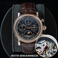 Sugess Men Watch ST1908 Swanneck Movement Mechanical Chronograph Wristwatch Genuine Moonphase Calendar Vintage Leather NEW 2023