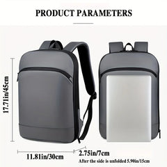 One men's plain business backpack with a luggage strap for commuting.