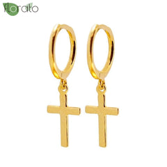 925 Sterling Silver Needle Fashion Cross Pendant Hoop Earrings for Women Vintage Gold Color Small Earrings Luxury Jewelry Gifts