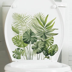 Green Plant Leaves Bathroom Toilet Sticker WC Closestool Wall Sticker Self Adhesive Mural Beautify Flower Home Decor Decals