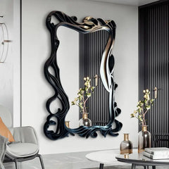Wave Full Length Mirror Aesthetic Irregular Body Mirror Nordic Large Velvet Standing Wall Mirror for Bedroom Living Room Decor